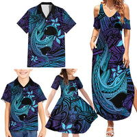Nukuoro Atoll Family Matching Summer Maxi Dress and Hawaiian Shirt Polynesian Shark Tattoo Purple Gradient Vibes LT14 - Polynesian Pride