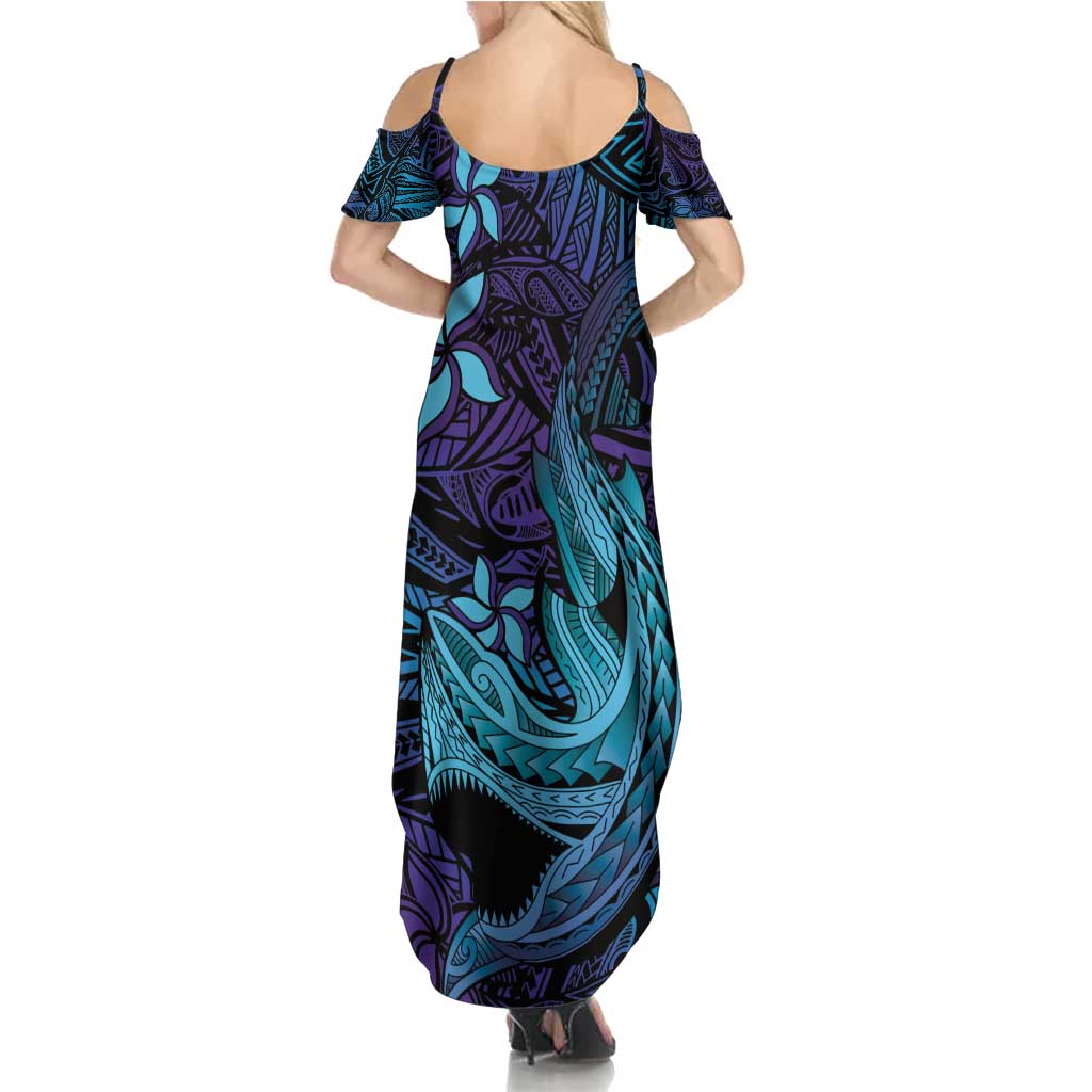 Nukuoro Atoll Family Matching Summer Maxi Dress and Hawaiian Shirt Polynesian Shark Tattoo Purple Gradient Vibes LT14 - Polynesian Pride