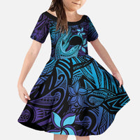 Nukuoro Atoll Family Matching Tank Maxi Dress and Hawaiian Shirt Polynesian Shark Tattoo Purple Gradient Vibes LT14 Daughter's Dress Purple - Polynesian Pride