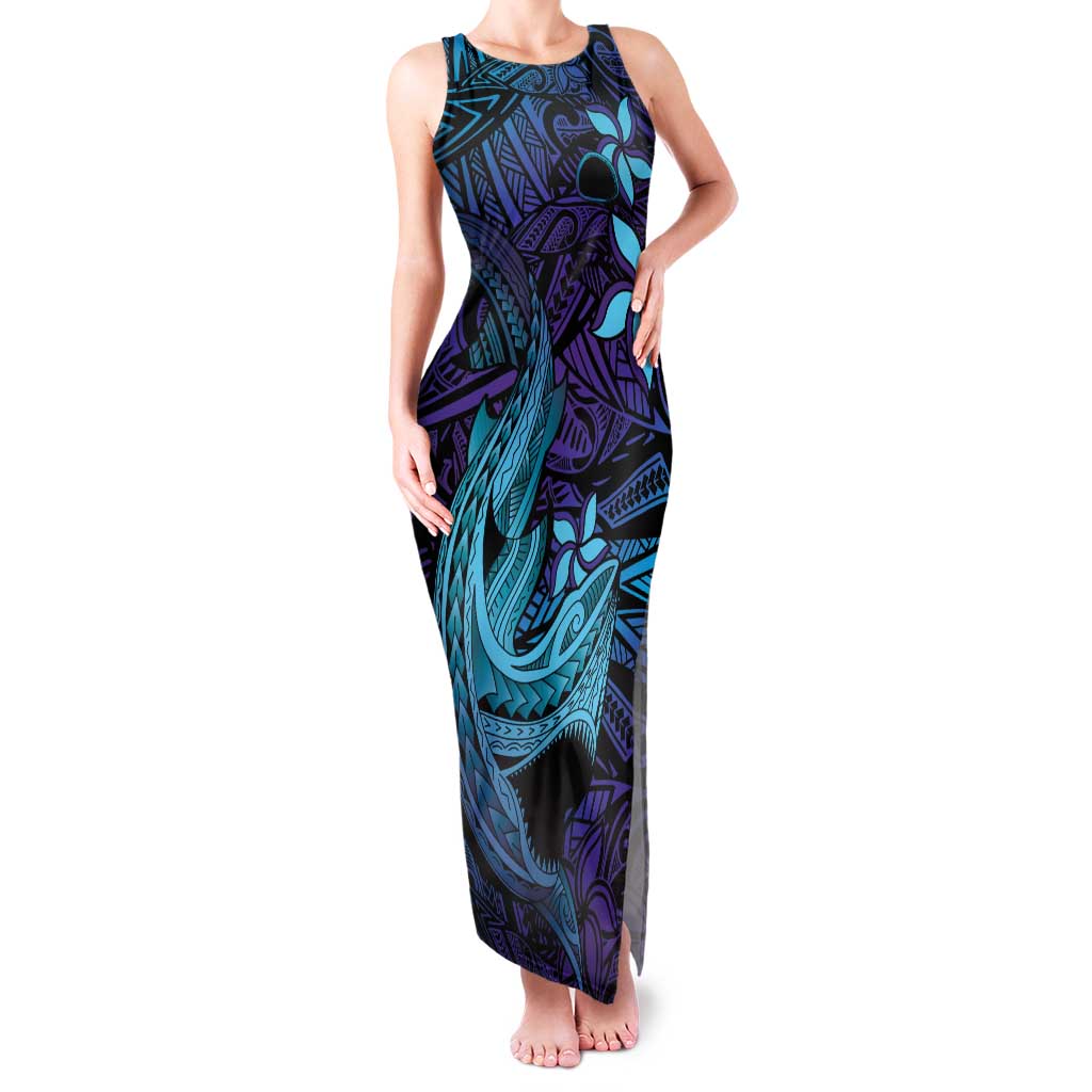 Nukuoro Atoll Family Matching Tank Maxi Dress and Hawaiian Shirt Polynesian Shark Tattoo Purple Gradient Vibes LT14 Mom's Dress Purple - Polynesian Pride