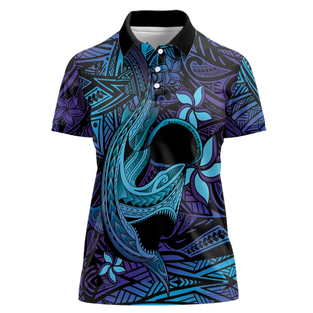 Nukuoro Atoll Women Polo Shirt Polynesian Shark Tattoo Purple Gradient Vibes LT14 Female Purple - Polynesian Pride