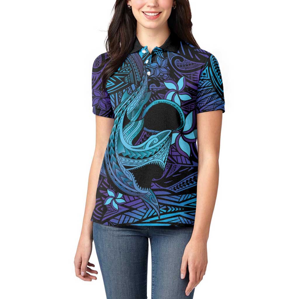 Nukuoro Atoll Women Polo Shirt Polynesian Shark Tattoo Purple Gradient Vibes LT14 - Polynesian Pride