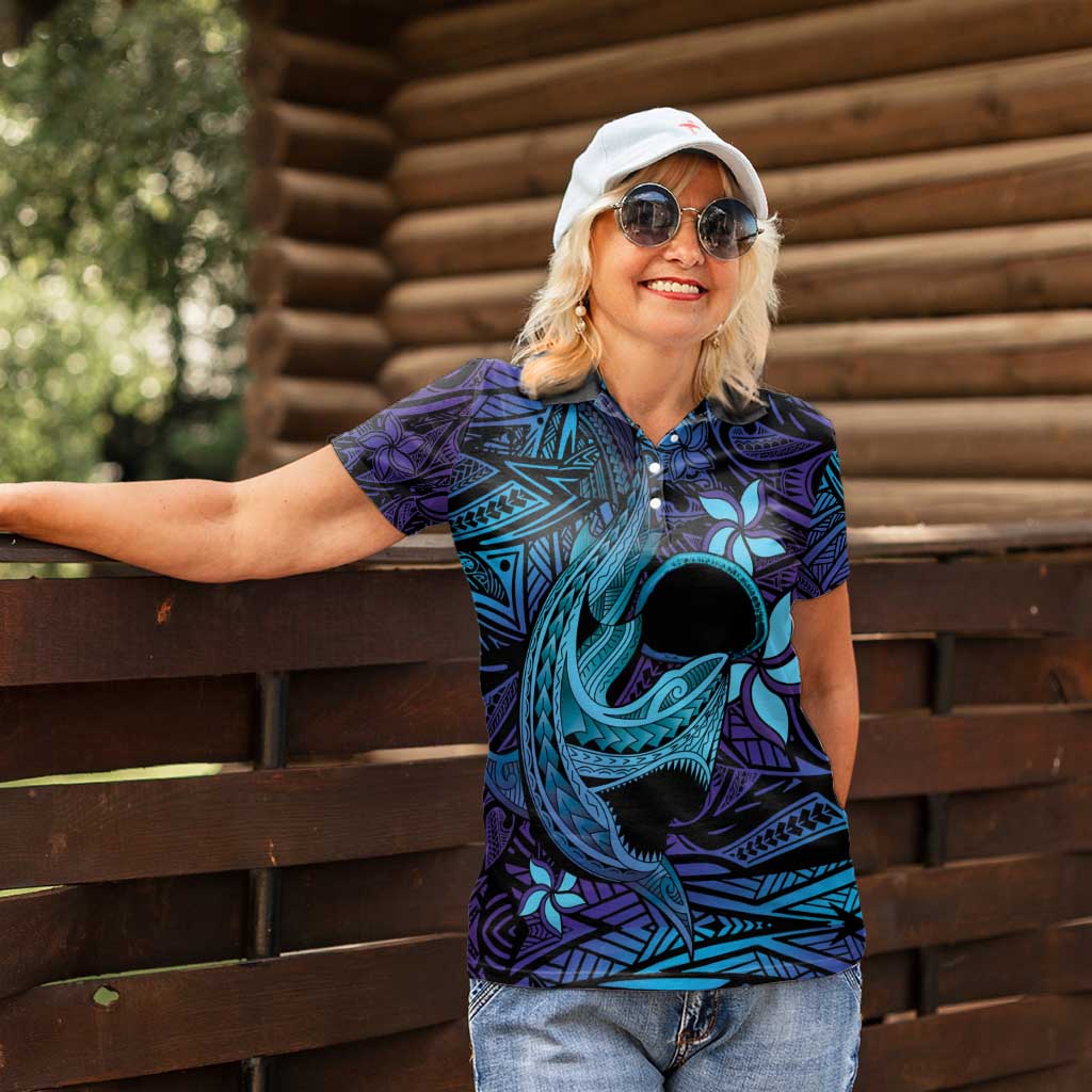 Nukuoro Atoll Women Polo Shirt Polynesian Shark Tattoo Purple Gradient Vibes LT14 - Polynesian Pride