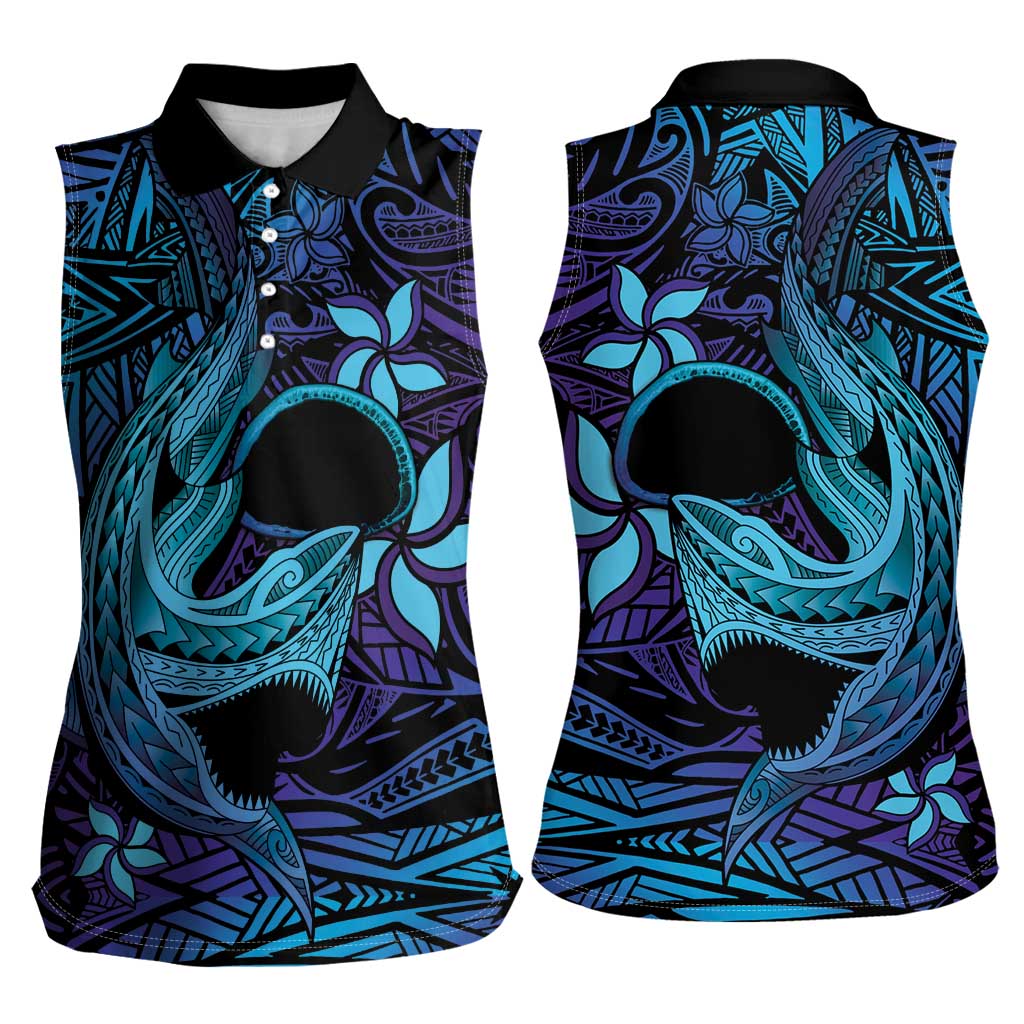 Nukuoro Atoll Women Sleeveless Polo Shirt Polynesian Shark Tattoo Purple Gradient Vibes