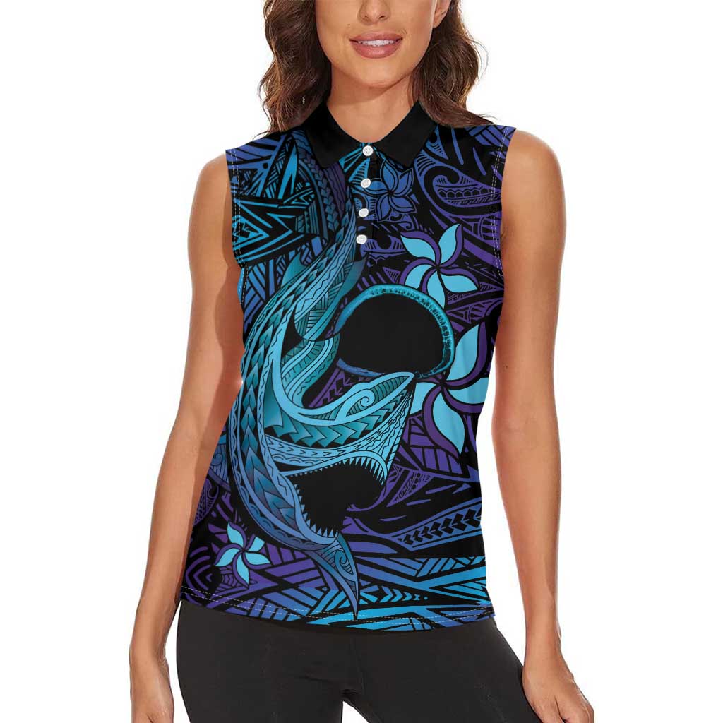 Nukuoro Atoll Women Sleeveless Polo Shirt Polynesian Shark Tattoo Purple Gradient Vibes