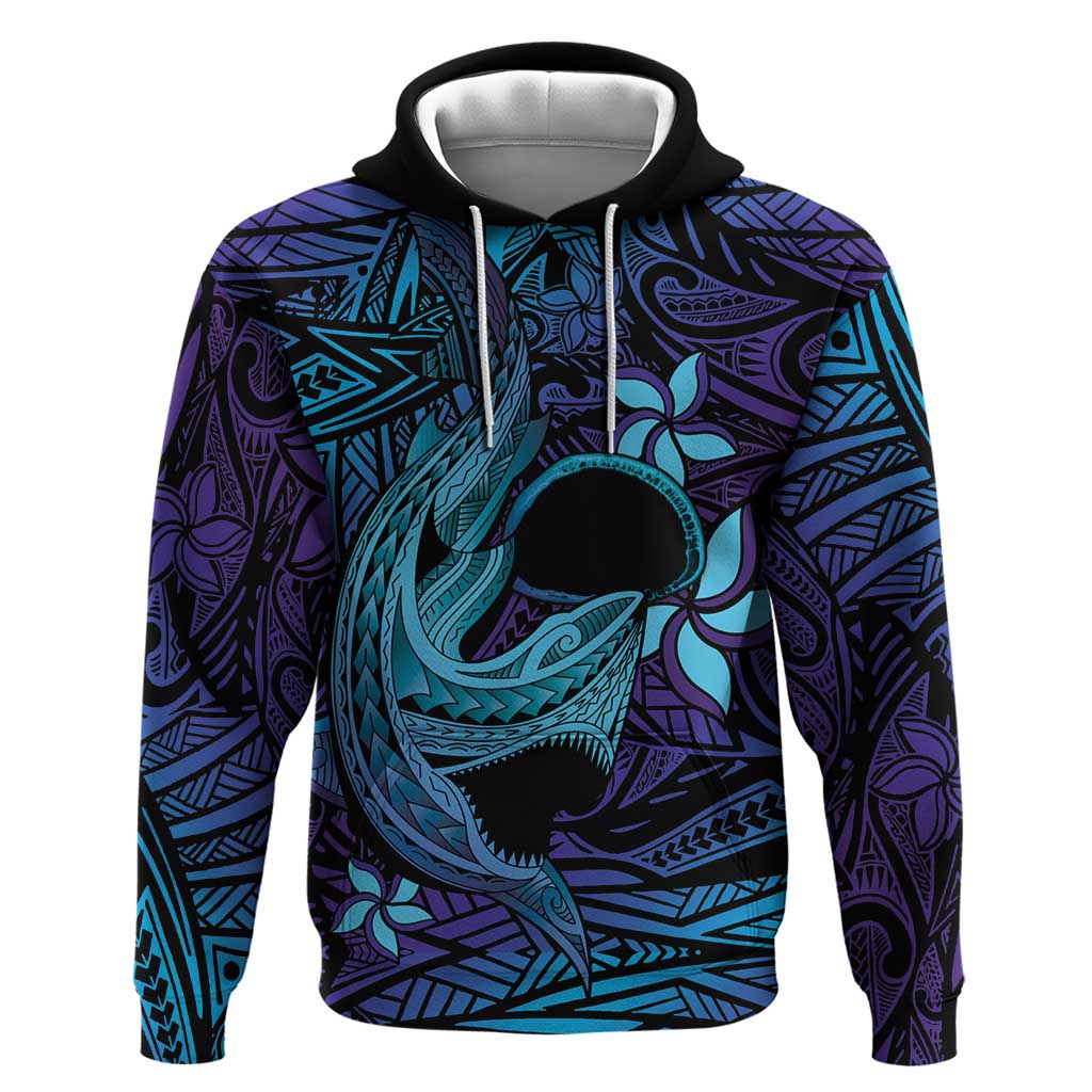 Nukuoro Atoll Zip Hoodie Polynesian Shark Tattoo Purple Gradient Vibes