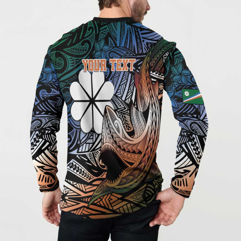 Personalised Kwajalein Atoll Button Sweatshirt Polynesian Shark Tattoo Gradient Vibes