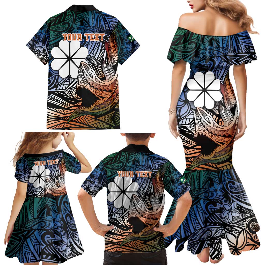 Personalised Kwajalein Atoll Family Matching Mermaid Dress and Hawaiian Shirt Polynesian Shark Tattoo Gradient Vibes LT14 - Polynesian Pride