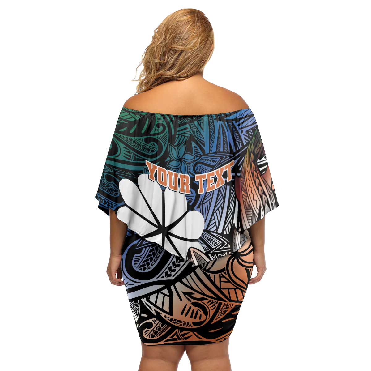 Personalised Kwajalein Atoll Family Matching Off Shoulder Short Dress and Hawaiian Shirt Polynesian Shark Tattoo Gradient Vibes LT14 - Polynesian Pride