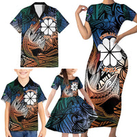 Personalised Kwajalein Atoll Family Matching Short Sleeve Bodycon Dress and Hawaiian Shirt Polynesian Shark Tattoo Gradient Vibes LT14 - Polynesian Pride