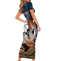 Personalised Kwajalein Atoll Family Matching Short Sleeve Bodycon Dress and Hawaiian Shirt Polynesian Shark Tattoo Gradient Vibes LT14 - Polynesian Pride