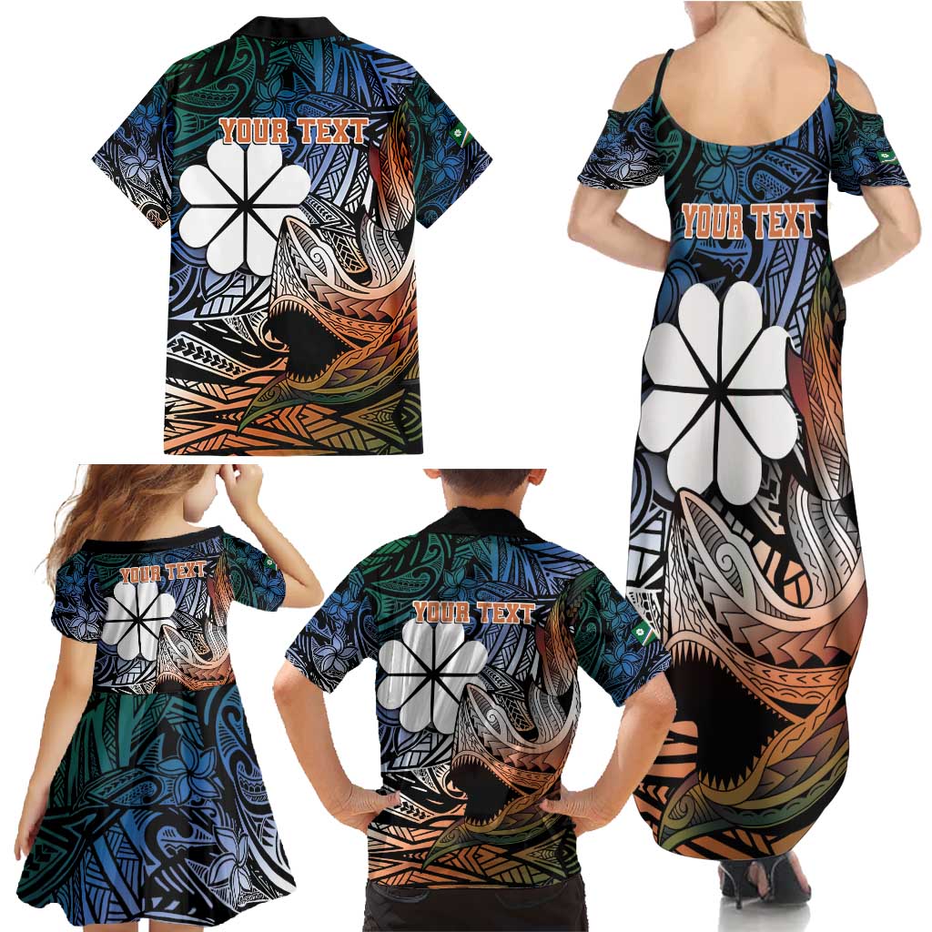 Personalised Kwajalein Atoll Family Matching Summer Maxi Dress and Hawaiian Shirt Polynesian Shark Tattoo Gradient Vibes LT14 - Polynesian Pride