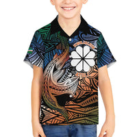 Personalised Kwajalein Atoll Family Matching Summer Maxi Dress and Hawaiian Shirt Polynesian Shark Tattoo Gradient Vibes LT14 Son's Shirt Black - Polynesian Pride