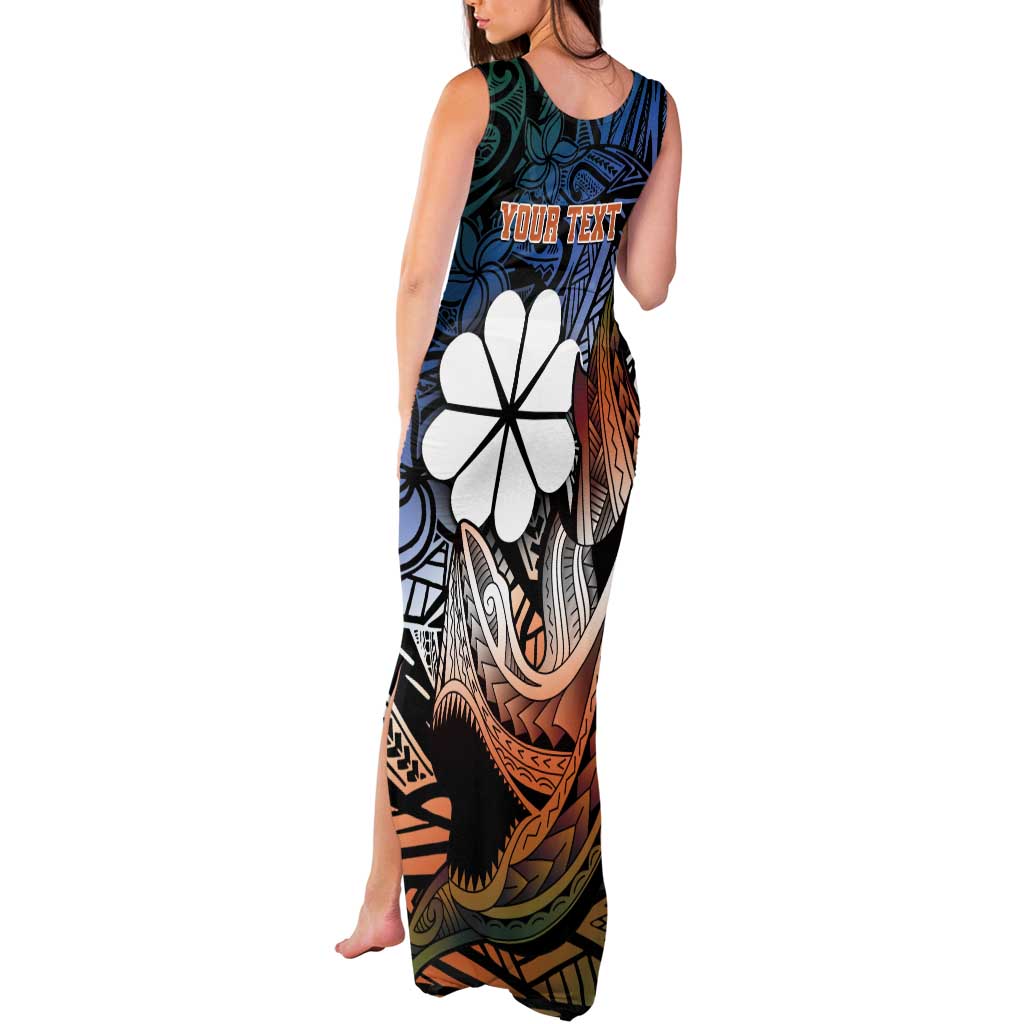 Personalised Kwajalein Atoll Tank Maxi Dress Polynesian Shark Tattoo Gradient Vibes