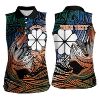 Personalised Kwajalein Atoll Women Sleeveless Polo Shirt Polynesian Shark Tattoo Gradient Vibes