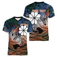 Personalised Kwajalein Atoll Women V-Neck T-Shirt Polynesian Shark Tattoo Gradient Vibes