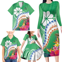 Marshall Islands Kwajalein Atoll Family Matching Long Sleeve Bodycon Dress and Hawaiian Shirt Curves Polynesian Mix Tropical Flowers LT14 - Polynesian Pride