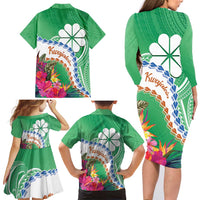 Marshall Islands Kwajalein Atoll Family Matching Long Sleeve Bodycon Dress and Hawaiian Shirt Curves Polynesian Mix Tropical Flowers LT14 - Polynesian Pride