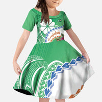 Marshall Islands Kwajalein Atoll Family Matching Mermaid Dress and Hawaiian Shirt Curves Polynesian Mix Tropical Flowers LT14 Daughter's Dress Green - Polynesian Pride