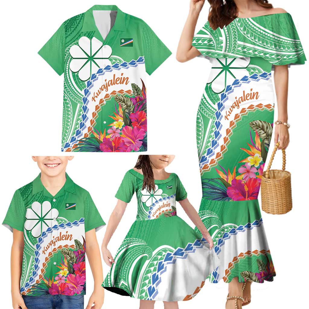 Marshall Islands Kwajalein Atoll Family Matching Mermaid Dress and Hawaiian Shirt Curves Polynesian Mix Tropical Flowers LT14 - Polynesian Pride