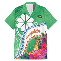 Marshall Islands Kwajalein Atoll Family Matching Mermaid Dress and Hawaiian Shirt Curves Polynesian Mix Tropical Flowers LT14 Dad's Shirt - Short Sleeve Green - Polynesian Pride