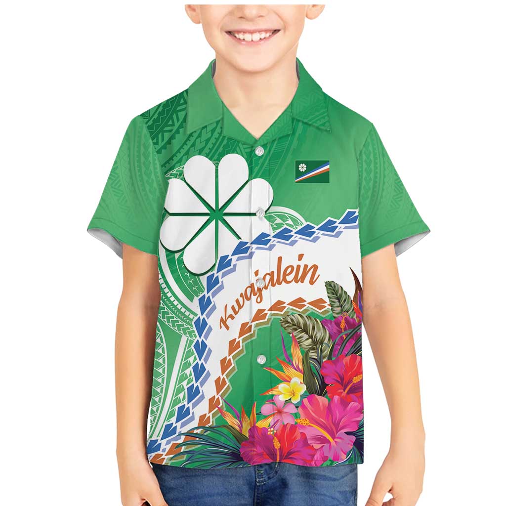Marshall Islands Kwajalein Atoll Family Matching Mermaid Dress and Hawaiian Shirt Curves Polynesian Mix Tropical Flowers LT14 Son's Shirt Green - Polynesian Pride