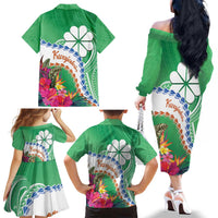 Marshall Islands Kwajalein Atoll Family Matching Off The Shoulder Long Sleeve Dress and Hawaiian Shirt Curves Polynesian Mix Tropical Flowers LT14 - Polynesian Pride