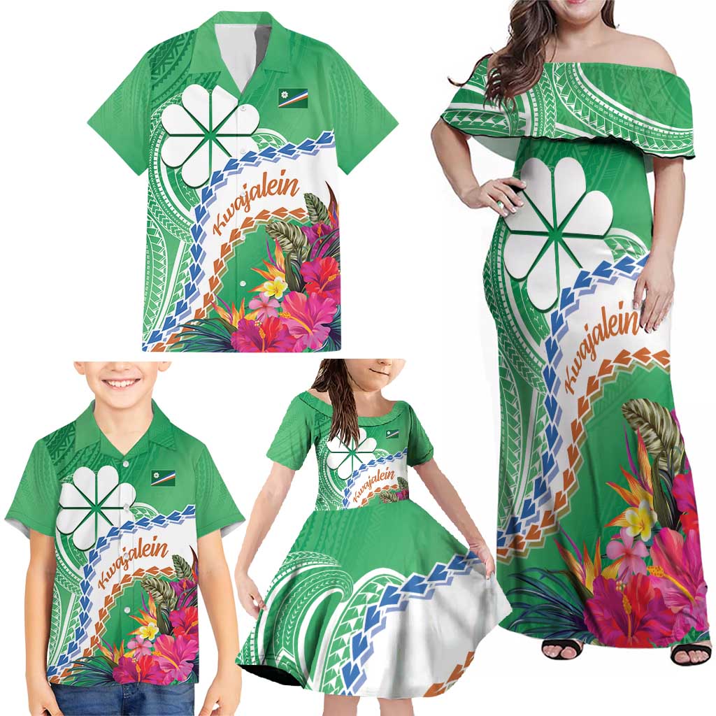 Marshall Islands Kwajalein Atoll Family Matching Off Shoulder Maxi Dress and Hawaiian Shirt Curves Polynesian Mix Tropical Flowers LT14 - Polynesian Pride