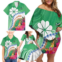 Marshall Islands Kwajalein Atoll Family Matching Off Shoulder Short Dress and Hawaiian Shirt Curves Polynesian Mix Tropical Flowers LT14 - Polynesian Pride