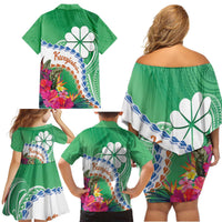 Marshall Islands Kwajalein Atoll Family Matching Off Shoulder Short Dress and Hawaiian Shirt Curves Polynesian Mix Tropical Flowers LT14 - Polynesian Pride