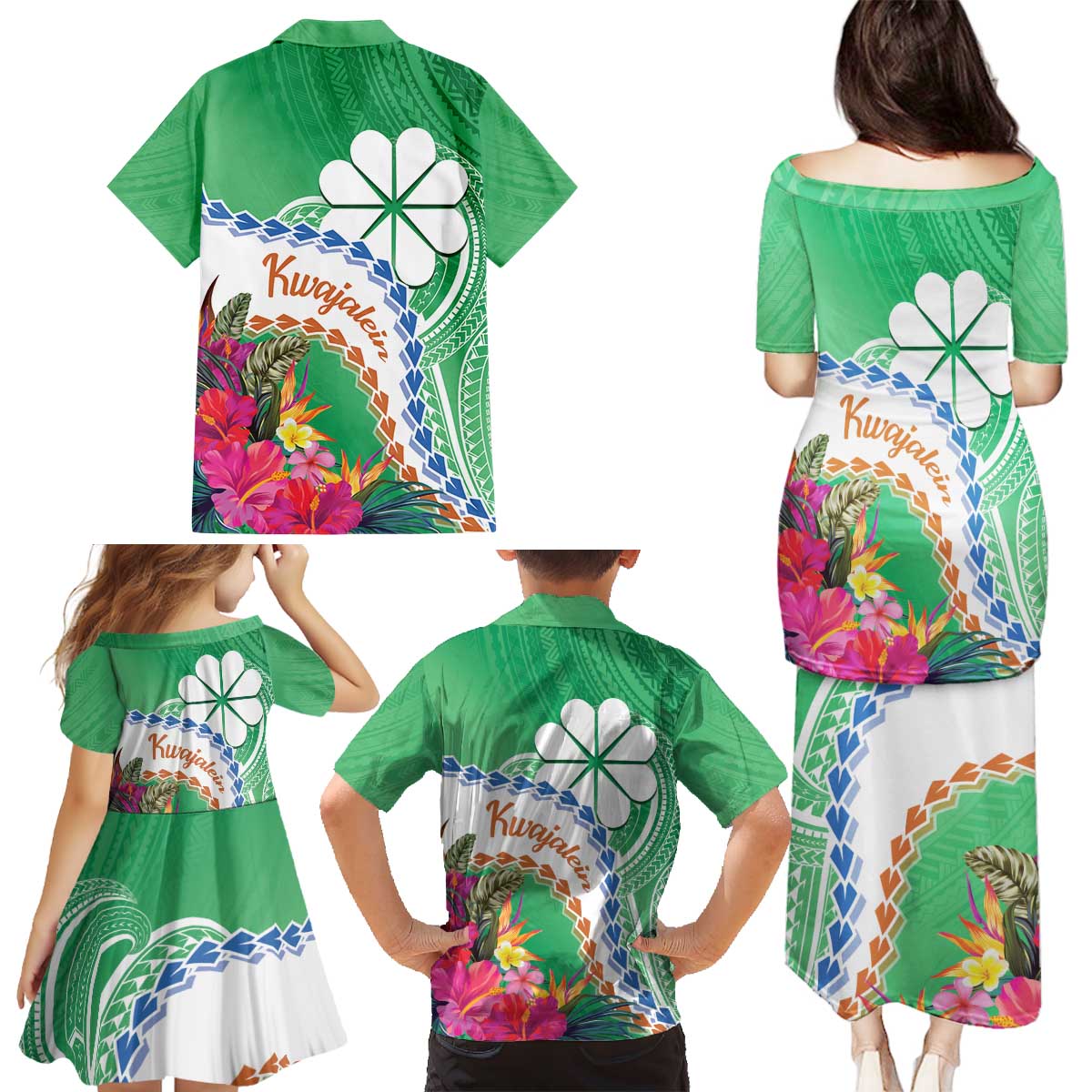 Marshall Islands Kwajalein Atoll Family Matching Puletasi and Hawaiian Shirt Curves Polynesian Mix Tropical Flowers LT14 - Polynesian Pride
