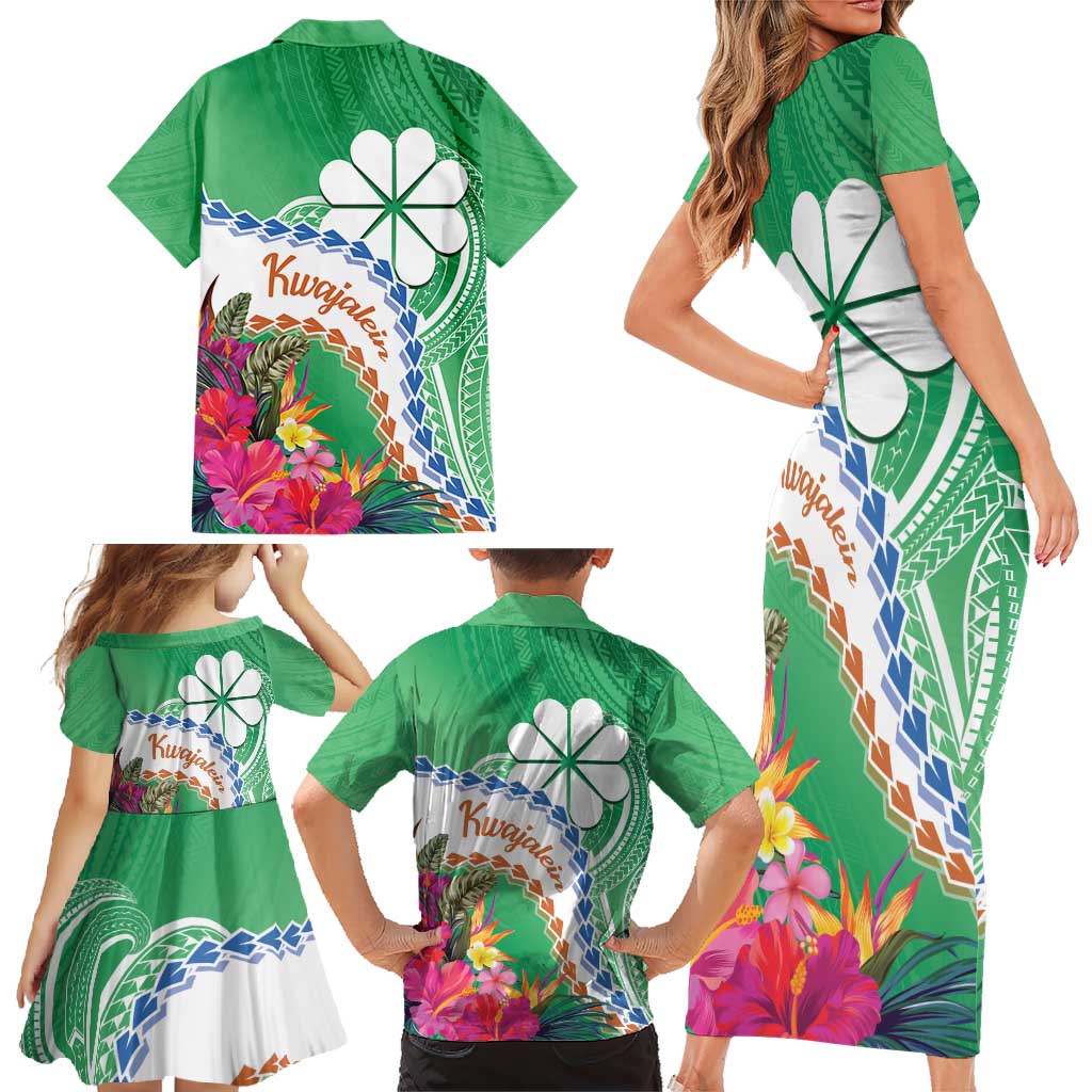 Marshall Islands Kwajalein Atoll Family Matching Short Sleeve Bodycon Dress and Hawaiian Shirt Curves Polynesian Mix Tropical Flowers LT14 - Polynesian Pride