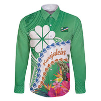 Marshall Islands Kwajalein Atoll Family Matching Short Sleeve Bodycon Dress and Hawaiian Shirt Curves Polynesian Mix Tropical Flowers LT14 Dad's Shirt - Long Sleeve Green - Polynesian Pride