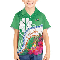 Marshall Islands Kwajalein Atoll Family Matching Short Sleeve Bodycon Dress and Hawaiian Shirt Curves Polynesian Mix Tropical Flowers LT14 Son's Shirt Green - Polynesian Pride