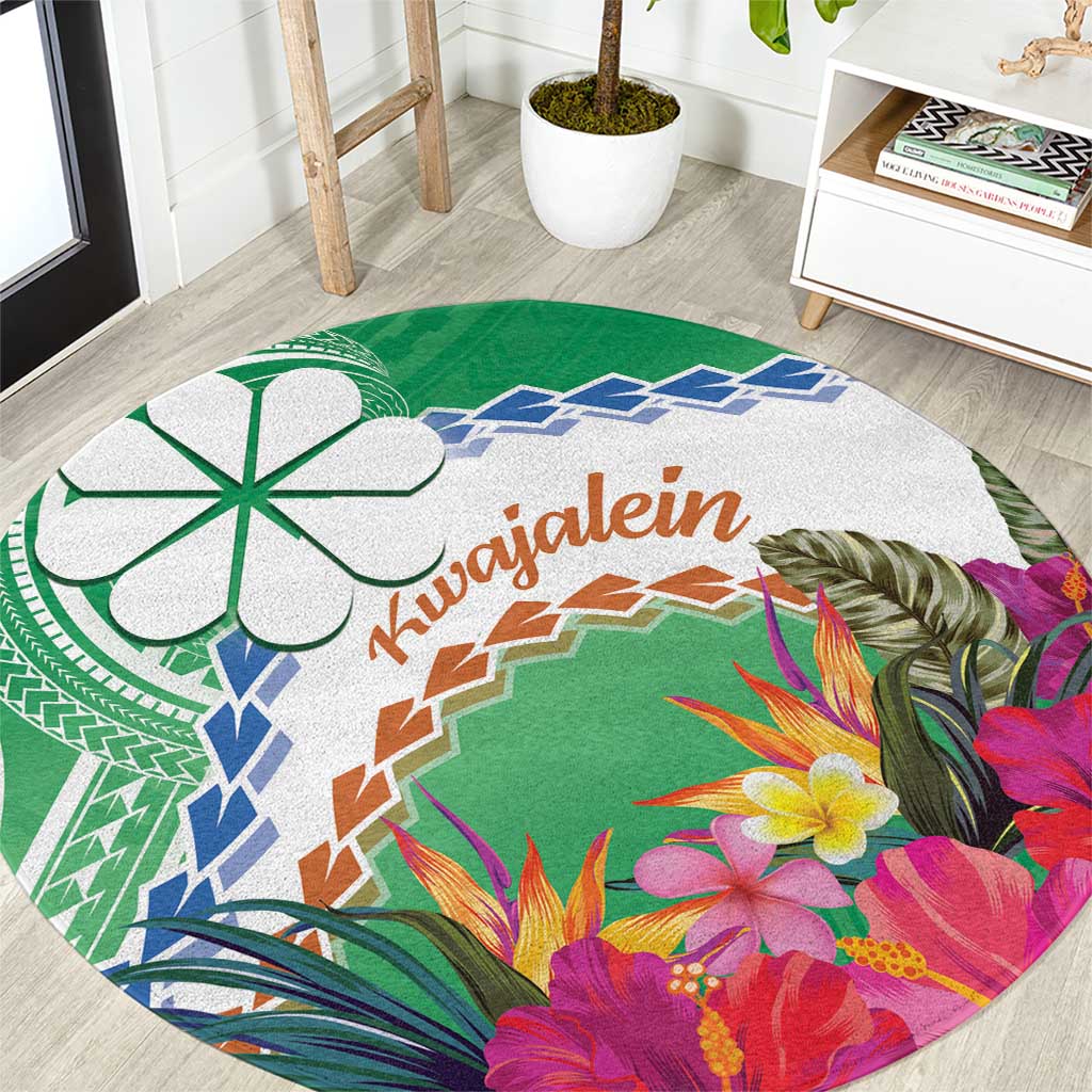 Marshall Islands Kwajalein Atoll Round Carpet Curves Polynesian Mix Tropical Flowers LT14 Green - Polynesian Pride