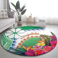 Marshall Islands Kwajalein Atoll Round Carpet Curves Polynesian Mix Tropical Flowers LT14 - Polynesian Pride