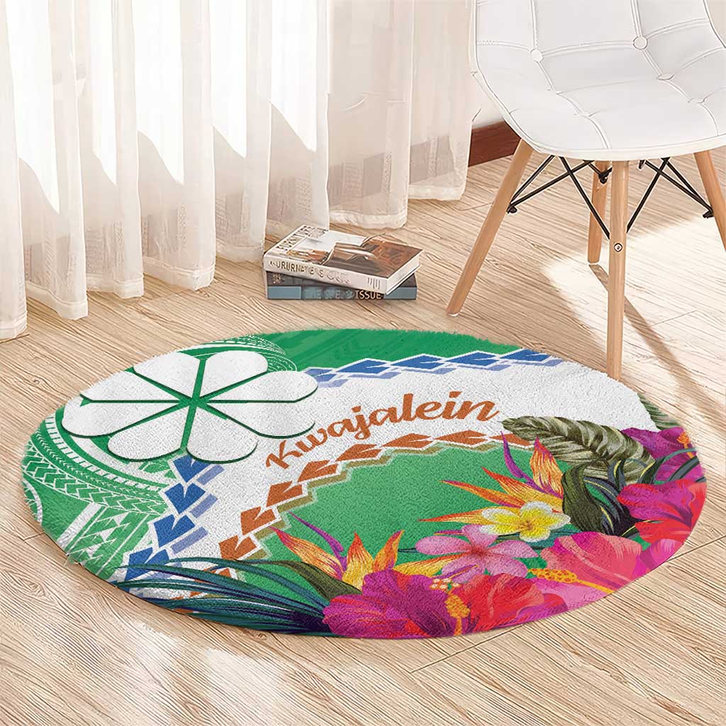 Marshall Islands Kwajalein Atoll Round Carpet Curves Polynesian Mix Tropical Flowers LT14 - Polynesian Pride