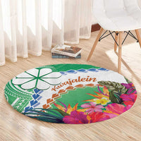 Marshall Islands Kwajalein Atoll Round Carpet Curves Polynesian Mix Tropical Flowers LT14 - Polynesian Pride