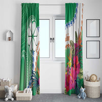 Marshall Islands Kwajalein Atoll Window Curtain Curves Polynesian Mix Tropical Flowers LT14 - Polynesian Pride
