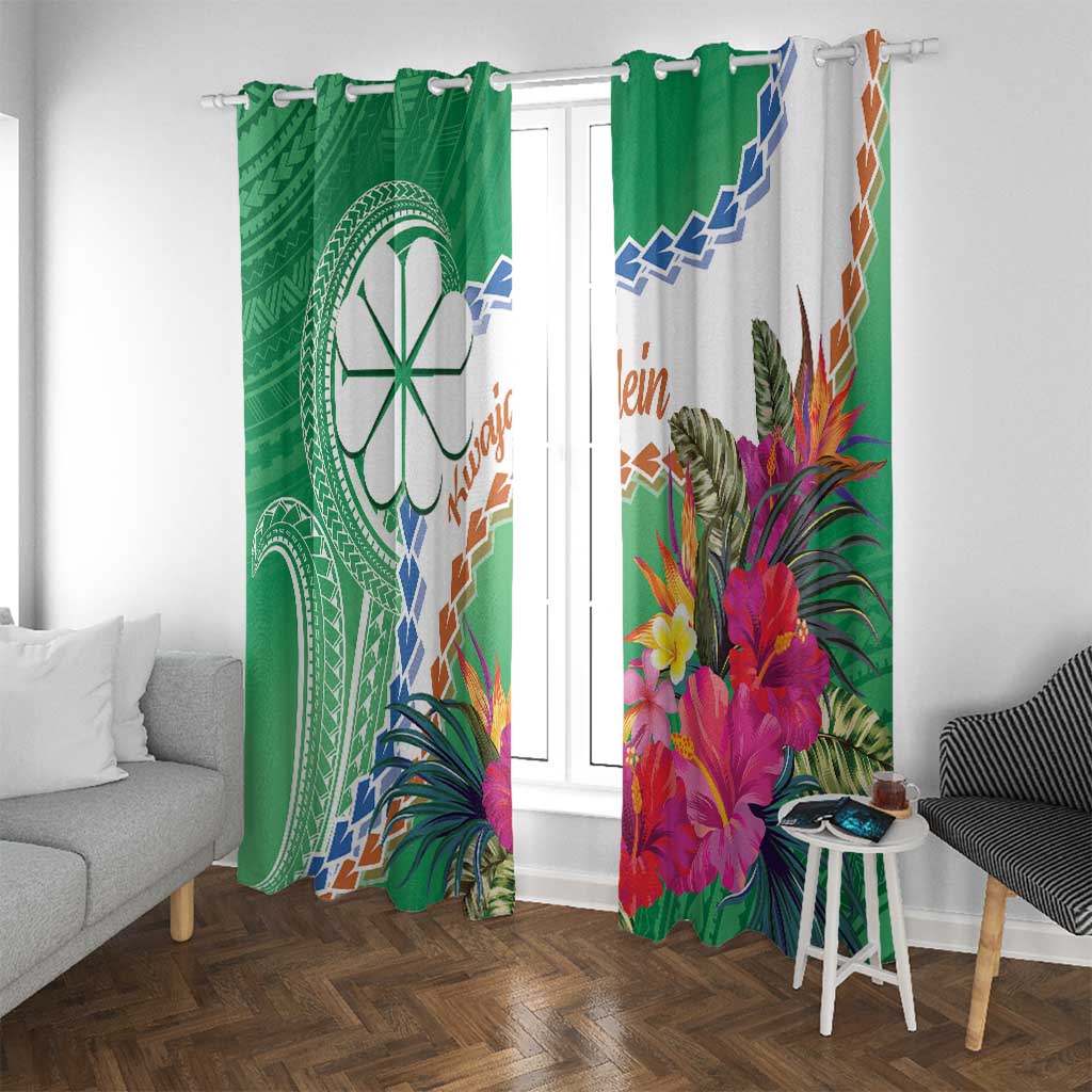 Marshall Islands Kwajalein Atoll Window Curtain Curves Polynesian Mix Tropical Flowers LT14 With Grommets Green - Polynesian Pride