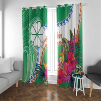 Marshall Islands Kwajalein Atoll Window Curtain Curves Polynesian Mix Tropical Flowers LT14 With Grommets Green - Polynesian Pride