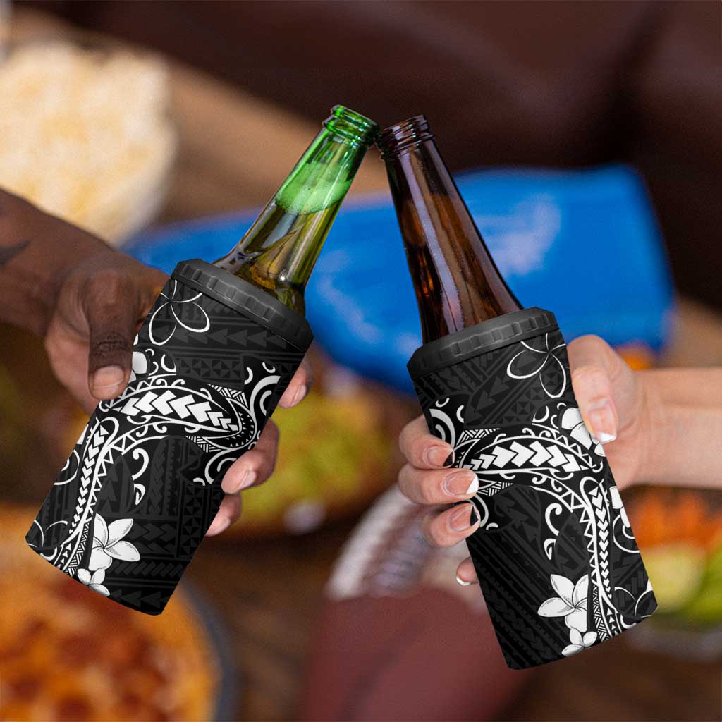 Black Hawaii 4 in 1 Can Cooler Tumbler Hammerhead Shark Tattoo Curve Polynesian - Polynesian Pride