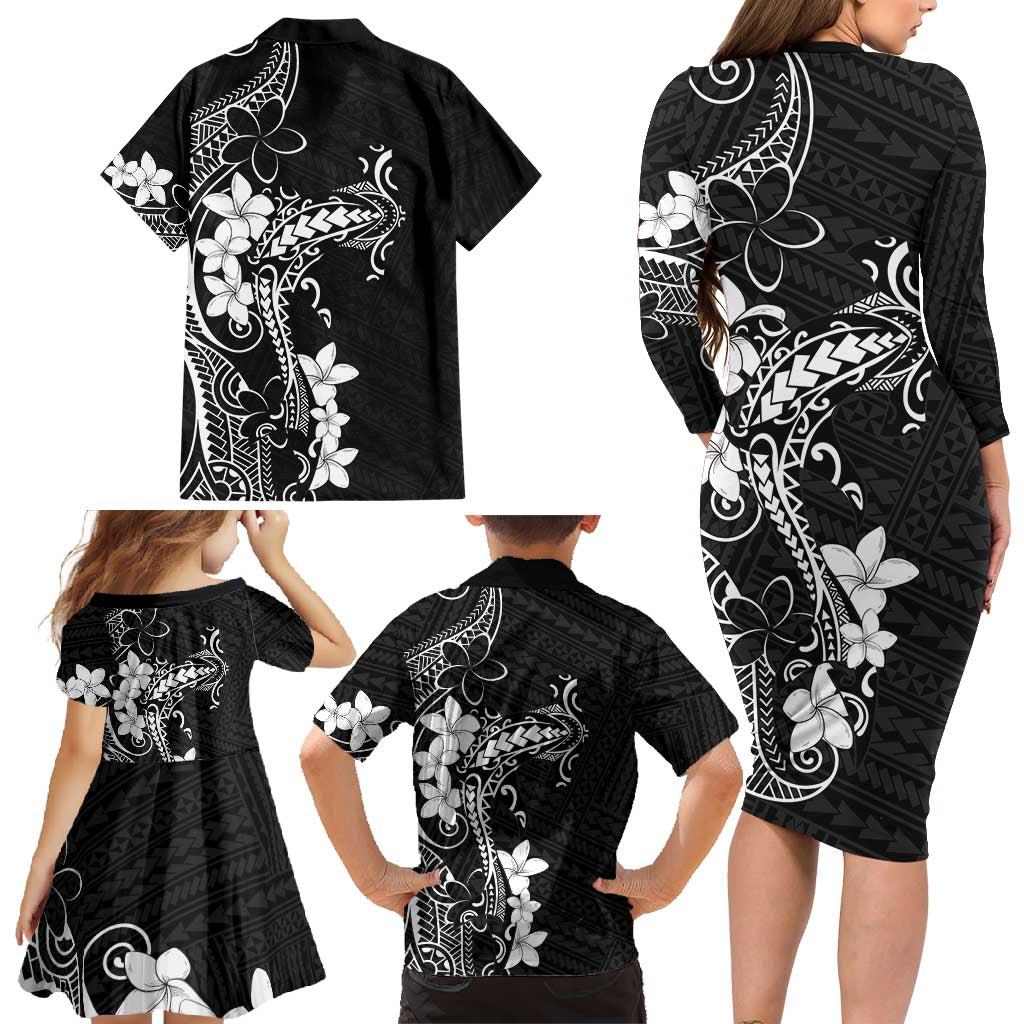 Black Hawaii Family Matching Long Sleeve Bodycon Dress and Hawaiian Shirt Hammerhead Shark Tattoo Curve Polynesian LT14 - Polynesian Pride