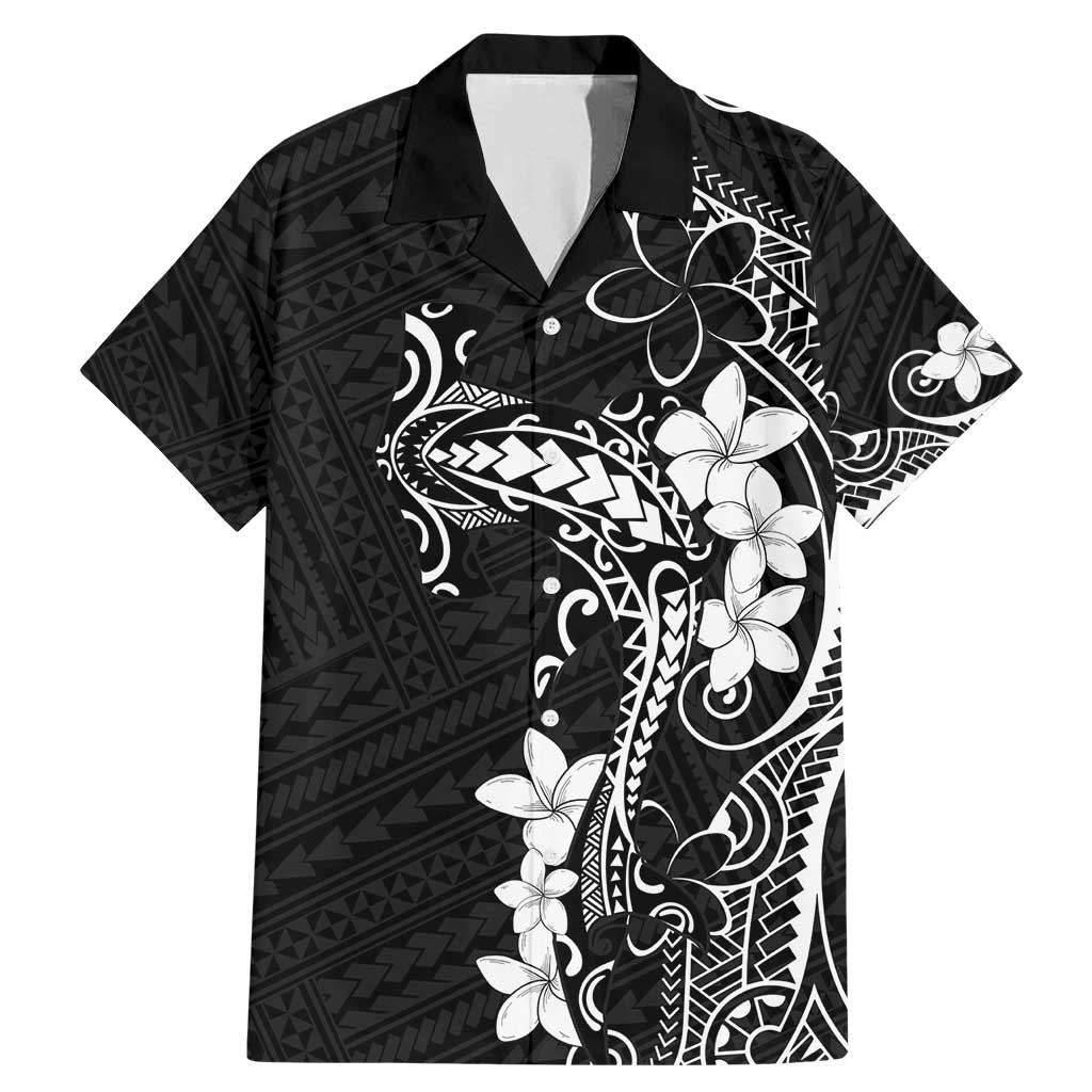Black Hawaii Family Matching Mermaid Dress and Hawaiian Shirt Hammerhead Shark Tattoo Curve Polynesian LT14 Dad's Shirt - Short Sleeve Black - Polynesian Pride