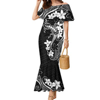 Black Hawaii Family Matching Mermaid Dress and Hawaiian Shirt Hammerhead Shark Tattoo Curve Polynesian LT14 Mom's Dress Black - Polynesian Pride
