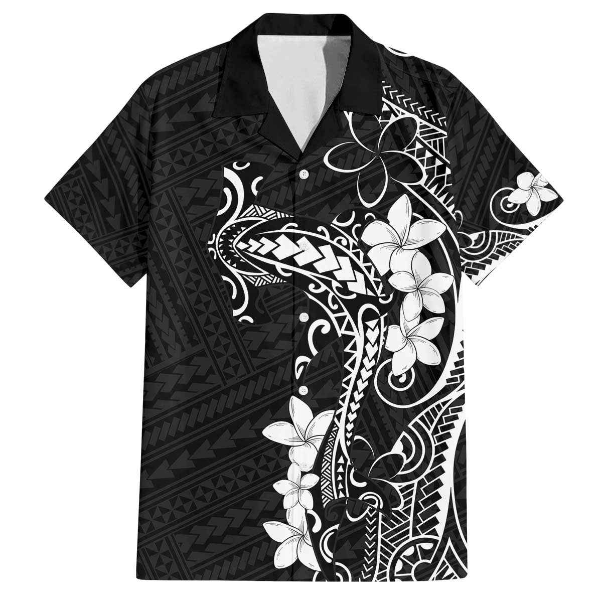 Black Hawaii Family Matching Off The Shoulder Long Sleeve Dress and Hawaiian Shirt Hammerhead Shark Tattoo Curve Polynesian LT14 Dad's Shirt - Short Sleeve Black - Polynesian Pride