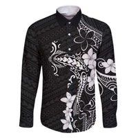 Black Hawaii Family Matching Off The Shoulder Long Sleeve Dress and Hawaiian Shirt Hammerhead Shark Tattoo Curve Polynesian LT14 Dad's Shirt - Long Sleeve Black - Polynesian Pride