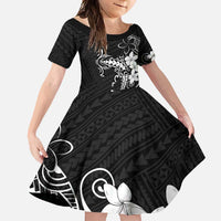 Black Hawaii Family Matching Off Shoulder Maxi Dress and Hawaiian Shirt Hammerhead Shark Tattoo Curve Polynesian LT14 Daughter's Dress Black - Polynesian Pride