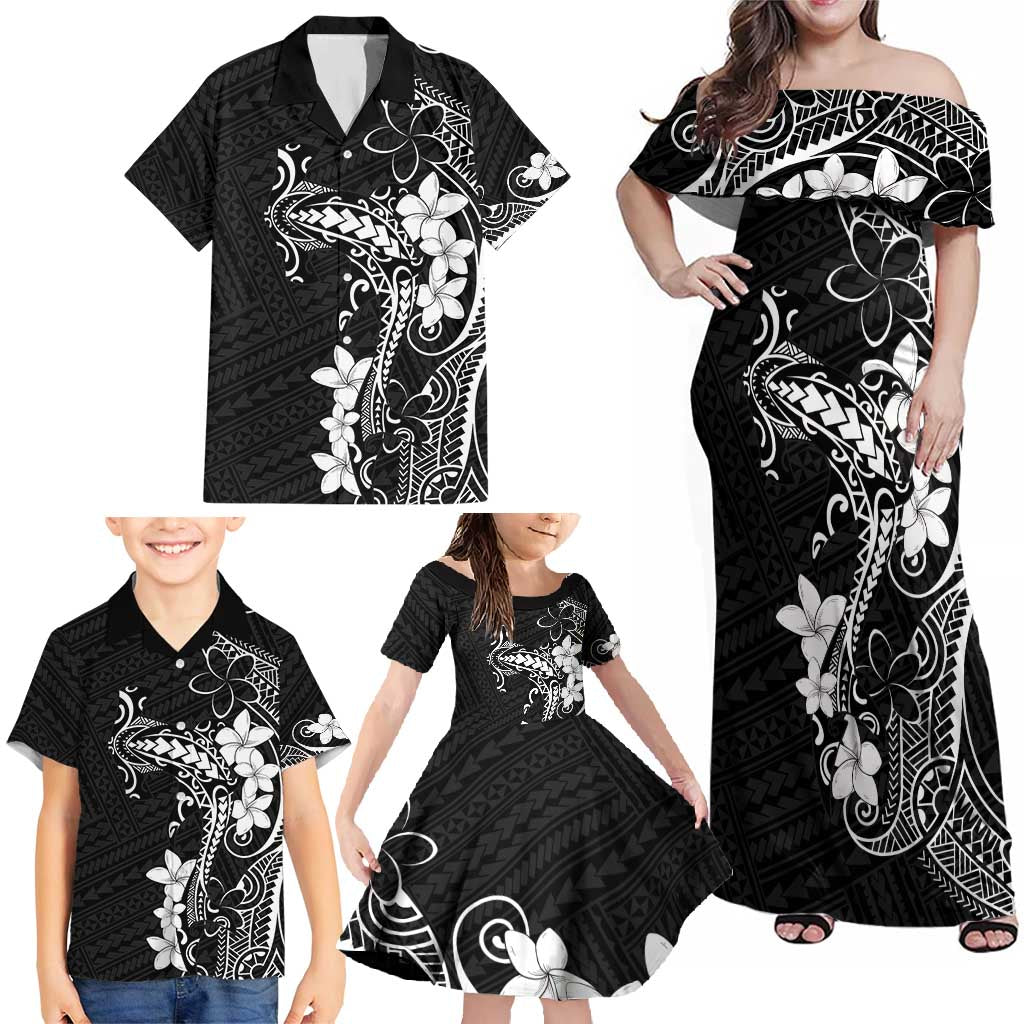 Black Hawaii Family Matching Off Shoulder Maxi Dress and Hawaiian Shirt Hammerhead Shark Tattoo Curve Polynesian LT14 - Polynesian Pride