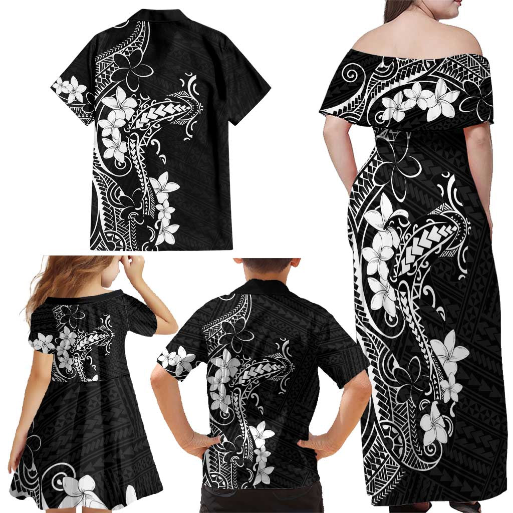 Black Hawaii Family Matching Off Shoulder Maxi Dress and Hawaiian Shirt Hammerhead Shark Tattoo Curve Polynesian LT14 - Polynesian Pride